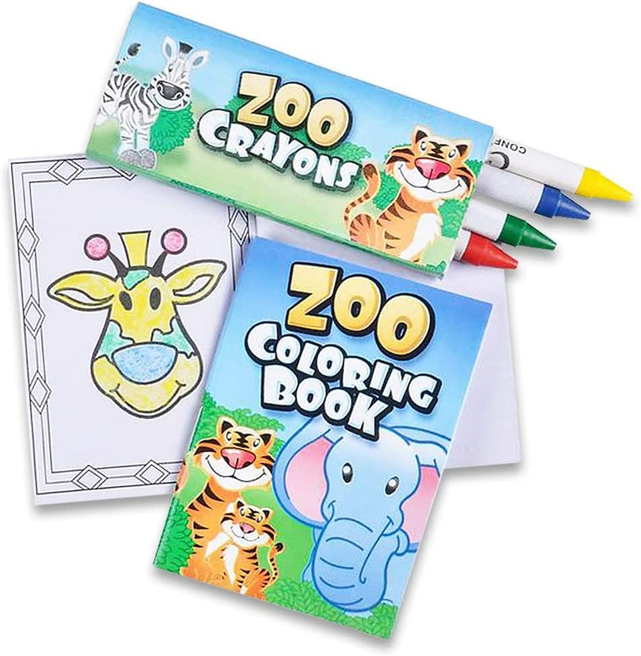 Zoo Animal Mini Coloring Book Kit - 12 Sets - Each Set Includes 1 Small Color Book and 4 Crayons - Zoo Theme Party Favors, Sleepover Party Supplies, Coloring Activity for Boys and Girls