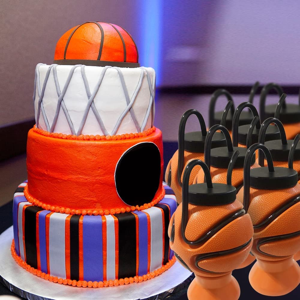 Basketball Water Bottles with Straws, Set of 2, Basketball Sports Water Bottle for Kids with Wrap-Around Straws, Basketball Party Favors and Gifts, Unique Basketball Party Decorations