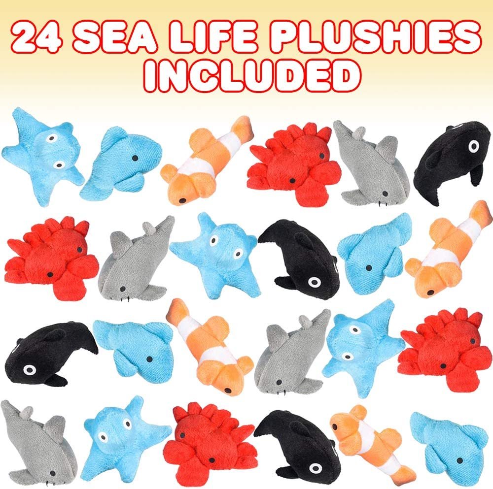 Sea Life Plush Toys, Set of 24, Super-Soft Stuffed Animal Toys in Assorted Designs, Aquatic Birthday Party Favors for Kids, Cute Room Decorations, Unique Diaper Cake Toppers