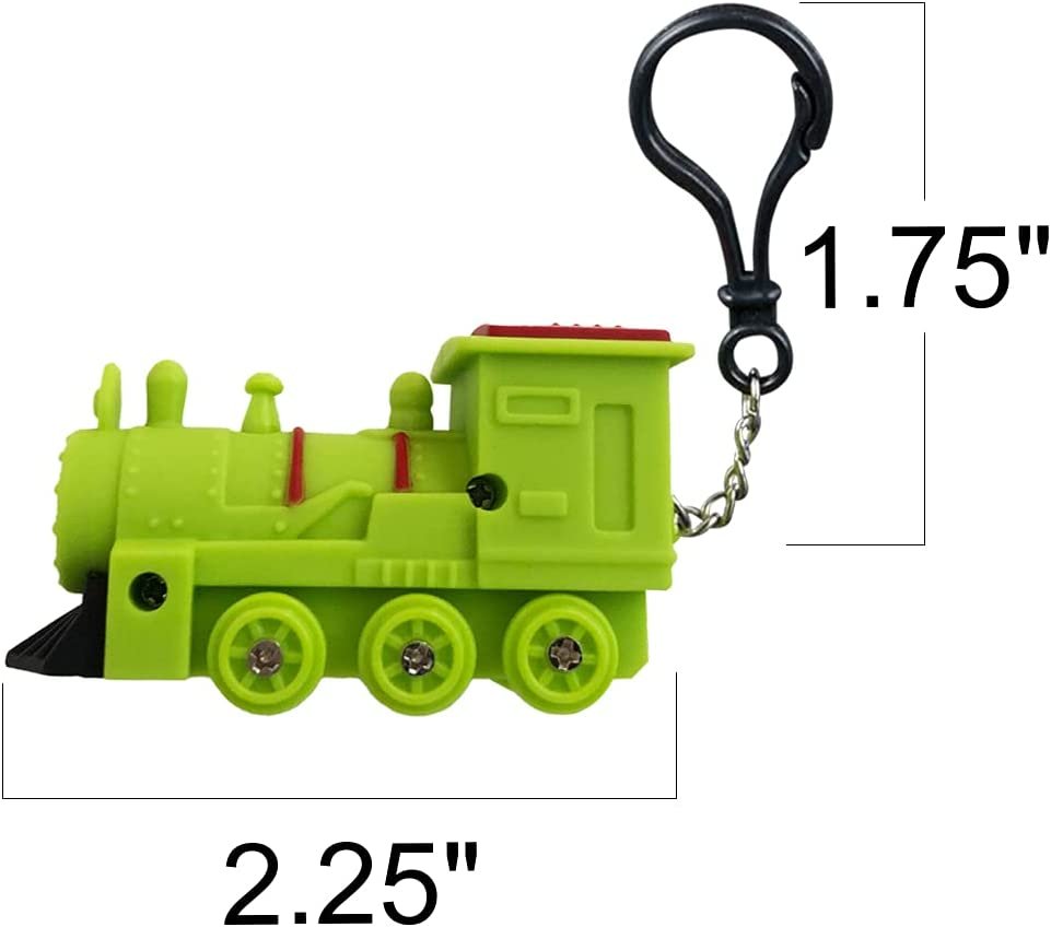 Light-Up Train Backpack Clips with LEDs and Sounds, Set of 3, Fun Bag Accessories for Kids and Adults, Unique Back to School Supplies, Train Birthday Party Favors for Boys and Girls