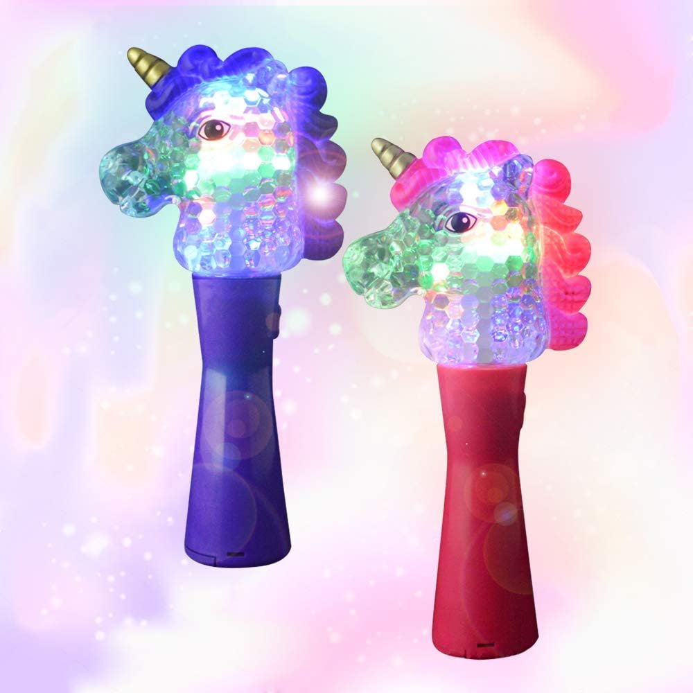 9" Unicorn Magic Spinning Ball Wand - Set of 2- Unicorn Wand with Spinning LEDs - Cute Princess LED Wand for Girls and Boys - Fun Unicorn Party Supplies and Favors - Purple and Pink