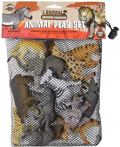 ArtCreativity Animal Figures Assortment in Mesh Bag, Set of 12 Mini Animal Figurines in Assorted Designs, Fun Bath Water Playset for Kids, Party Favors for Boys and Girls