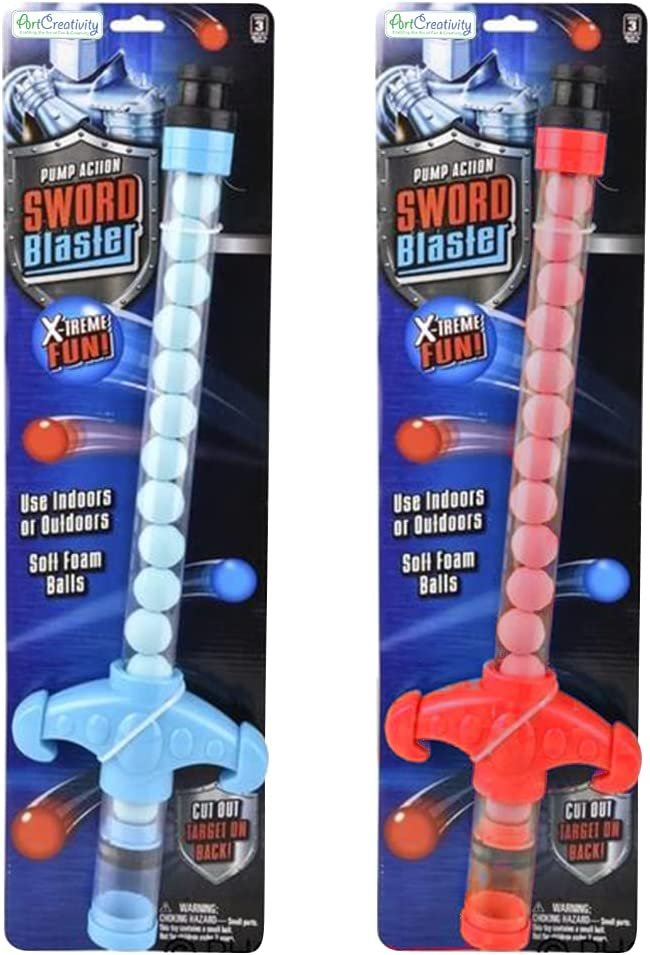 ArtCreativity Sword Blasters for Kids, Set of 2, Pump Action Sword Toys with 32 Balls, Foam Ball Shooter Toys for Indoor and Outdoor Play, Unique Sword-Shaped Toy Guns for Kids