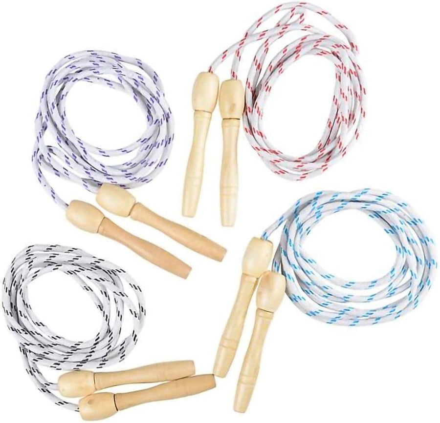 7ft Skipping Rope for Kids, Set of 4, Durable Jumping Rope with Wooden Handles and Nylon Rope, Exercise Jump Rope for Girls and Boys, Fun Assorted Colors, Party Favors for Children