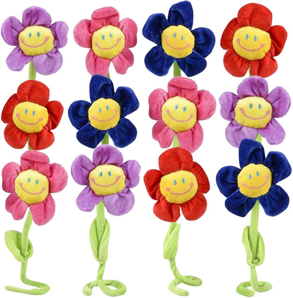 ArtCreativity Daisy Flower Plush Toys, Set of 12, Colorful Flowers with Smile Faces and Bendable Stems, Cute Birthday Party Favors, Boys’ and Girls’ Room Decorations, Classroom Teacher Rewards