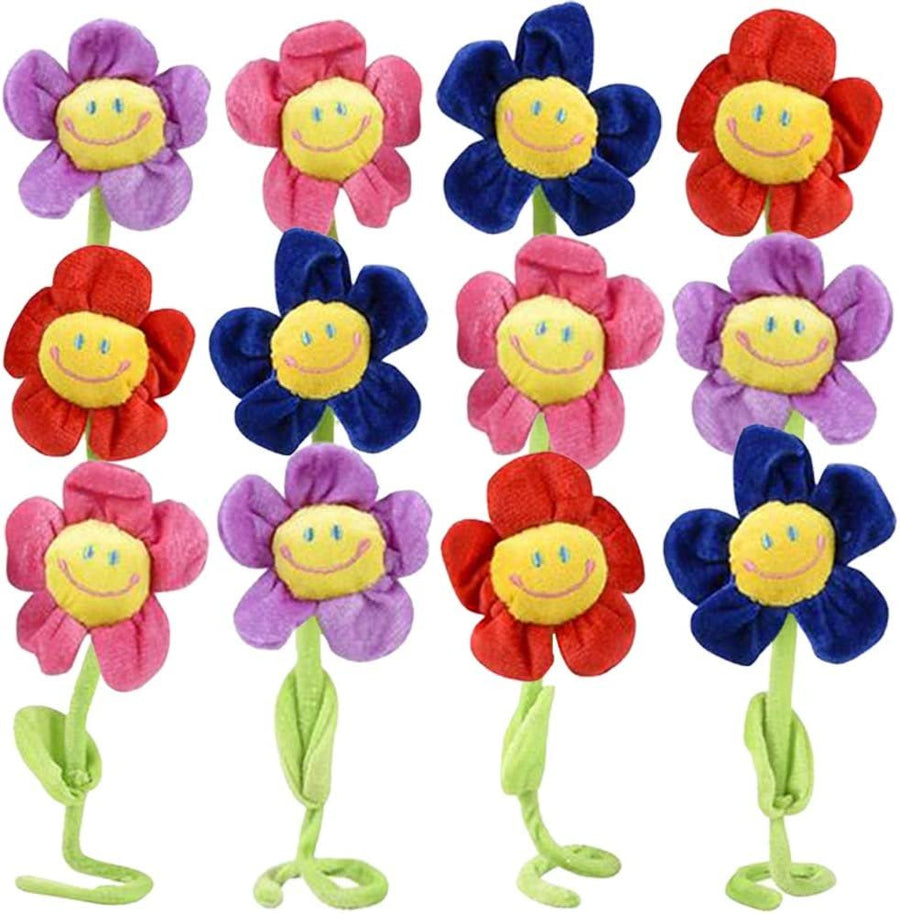 Daisy Flower Plush Toys, Set of 12, Colorful Flowers with Smile Faces and Bendable Stems, Cute Birthday Party Favors, Boys’ and Girls’ Room Decorations, Classroom Teacher Rewards
