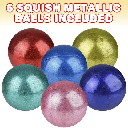 ArtCreativity Squeezy Sticky Stress Balls, Set of 6, Stress Relief Fidget Toys for Kids with a Metallic Design, Anxiety Relief Toys in Assorted Colors, Fidget Party Favors, and Pinata Stuffers