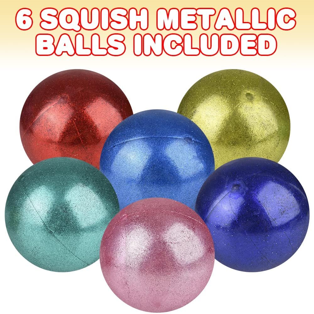 Squeezy Sticky Stress Balls, Set of 6, Stress Relief Fidget Toys for Kids with a Metallic Design, Anxiety Relief Toys in Assorted Colors, Fidget Party Favors, and Pinata Stuffers