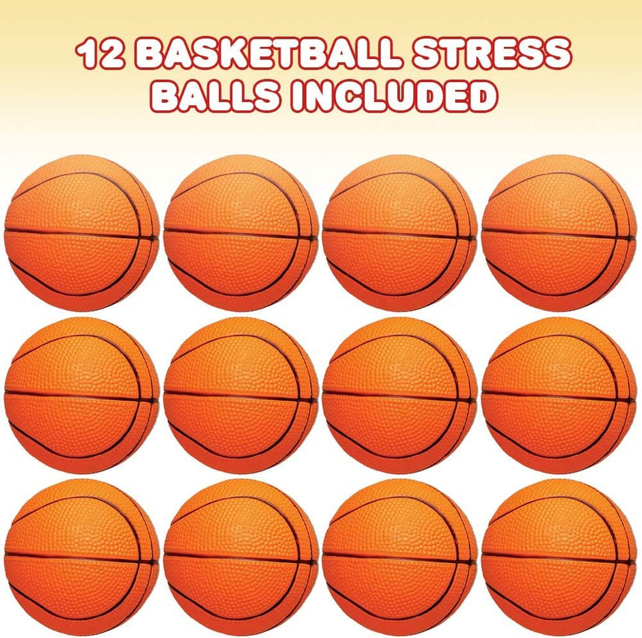 Basketball Stress Relief Foam Balls for Kids, Set of 12, Sports Squeezable Anxiety Relief Balls, Idea, Party Favors, Goodie Bag Fillers for Boys and Girls