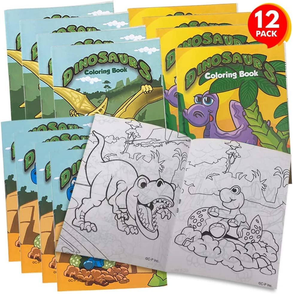 Dinosaur Coloring Books - Pack of 12-8 Paged Assorted Mini Color Booklets, Fun Goodie Bag Fillers, Dinosaur Birthday Party Favors and Activities for Boys and Girls