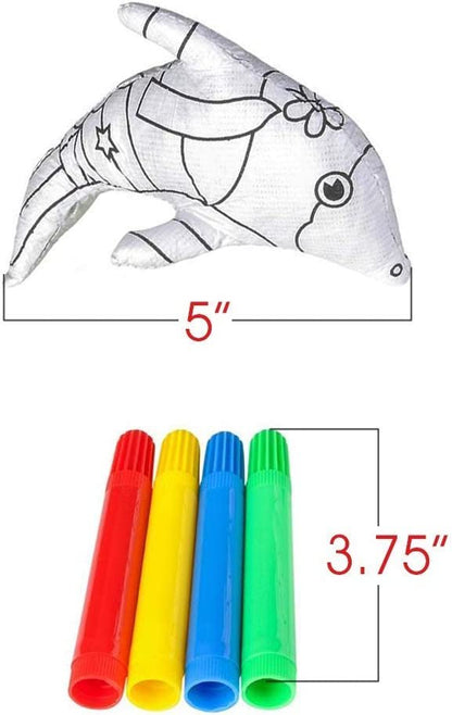 ArtCreativity Dolphin Color-A-Pal, Art Activity Set for Kids with 1 Dolphin Stuffed Toy and 4 Washable Magic Markers, Teaches Colors and Improves Creativity, Best Coloring Art Gift for Boys & Girls