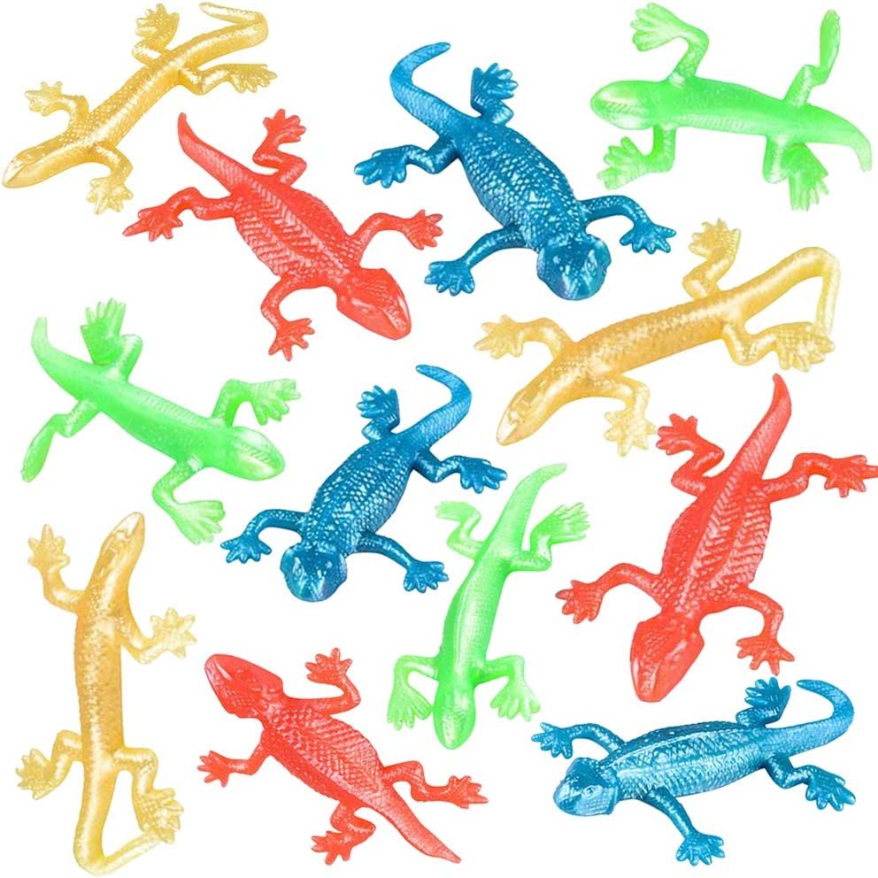 Stretchy Lizard Fidget Toys, Pack of 12, Stress Relief Fidgeting Toys for Kids and-Adults, 4 Vibrant Colors, Sensory Toys for Autism and ADHD, Fun Birthday Party Favors for Children