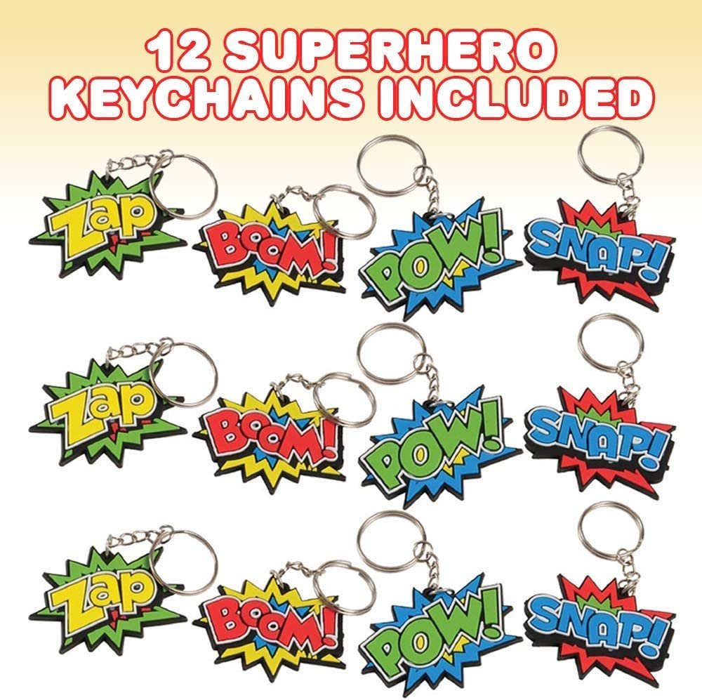 ArtCreativity Superhero Keychains, Pack of 12, Super Hero Party Favors, Birthday Party Supplies, Goodie Bag Fillers, Prize for Boys and Girls