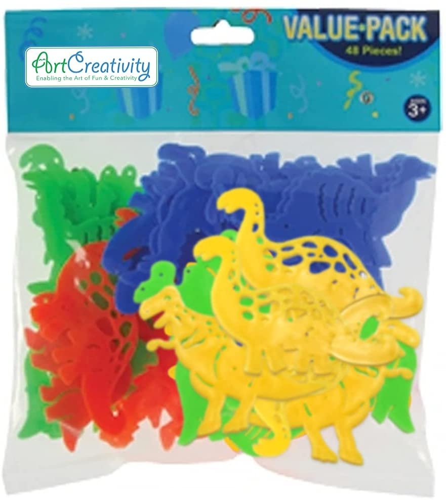 Dinosaur Stencils Set for Kids, Bulk Set of 48, Colorful Drawing Template Kit, Fun Arts and Crafts Supplies, Gift Idea for Boys and Girls, Learning Tool for Children