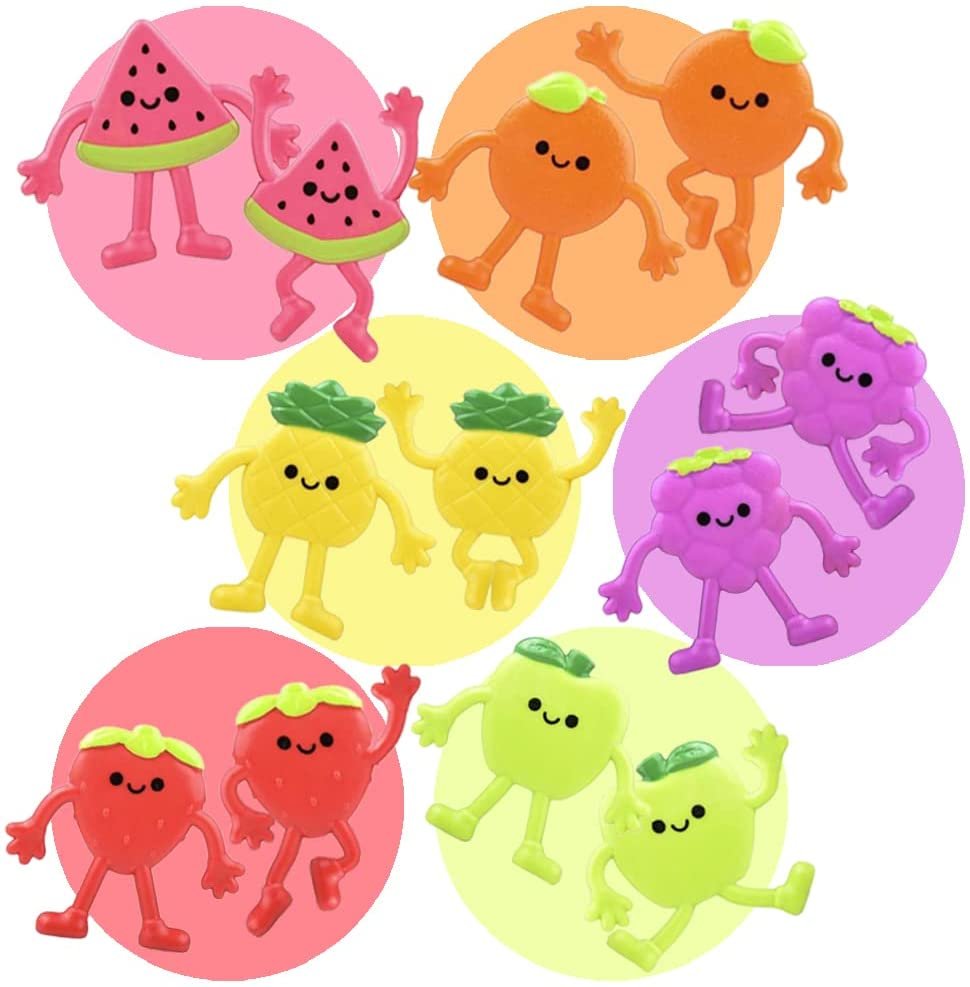 Mini Bendable Fruit Toys, Set of 48, Kids’ Fidget Toys in 6 Assorted Designs, Vibrant Stress Toys for Boys and Girls, Great as Goodie Bag Stuffers and Pinata Fillers