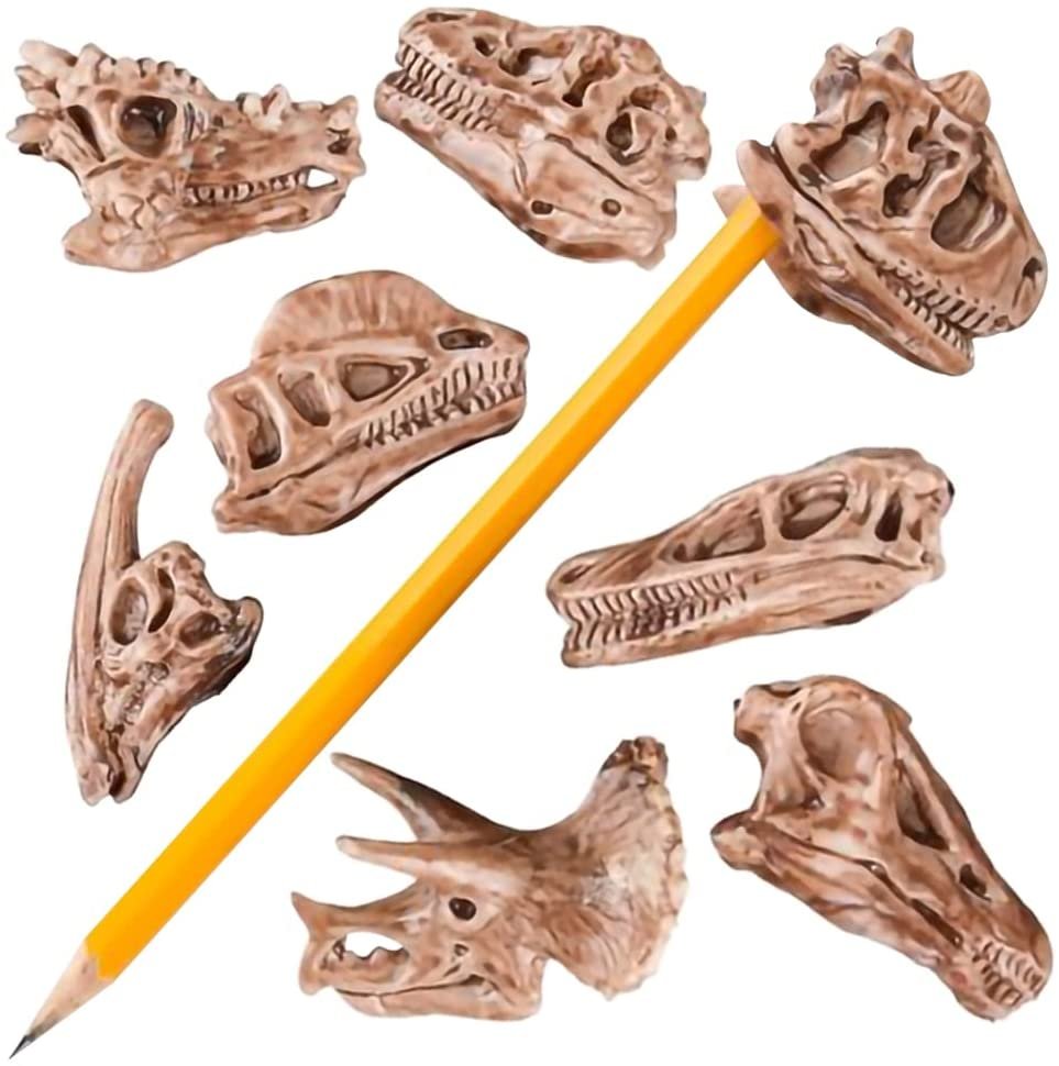 Dinosaur Fossil Pencil Tops, Set of 12, Dinosaur Party Favors and Classroom Prizes for Kids, Great Back to School Gifts for Boys and Girls, Durable Plastic Dinosaur Pencil Toppers