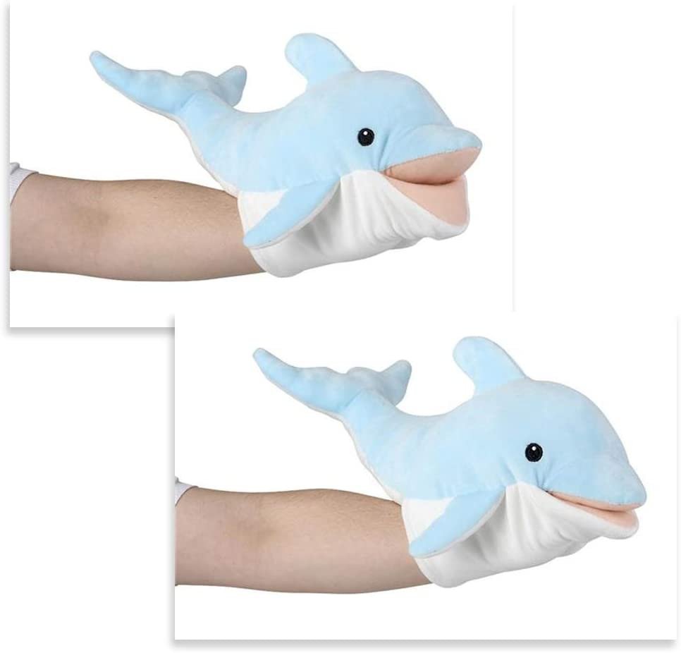 Blue Dolphin Hand Puppet, Soft Plush Puppet for Kids, Cute Dolphin Toys for Boys and Girls, Aquatic Theme Party Decoration, Great Birthday Gift