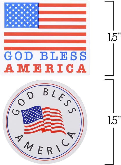 ArtCreativity USA American Flag Patriotic Stickers, 2 Rolls with 200 God Bless America Stickers Total, Red White and Blue Decorations for 4th of July, Memorial, Veteran’s, and US Flag Day