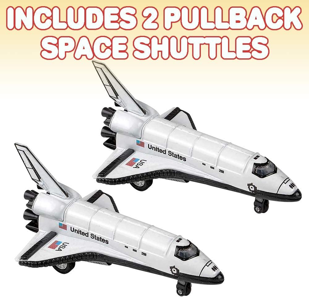 ArtCreativity Diecast Space Shuttle with Pullback Mechanism, Set of 2, Diecast Metal NASA Space Toys for Boys, Astronaut Cake Decorations, Astronaut Space Theme Party Favors