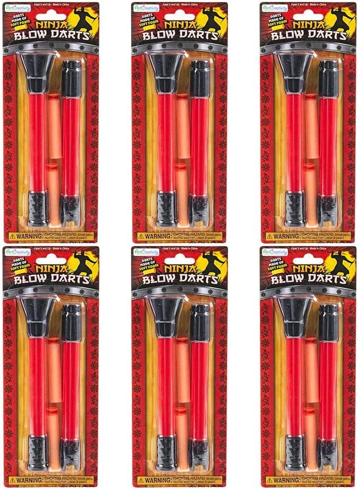 Ninja Blow Darts, Set of 6 Blasters with 2 Darts Each, Ninja Toys for Kids, Fun Halloween Costume Accessories, Best Ninja Birthday Party Favors, Blowdart Goodie Bag Fillers