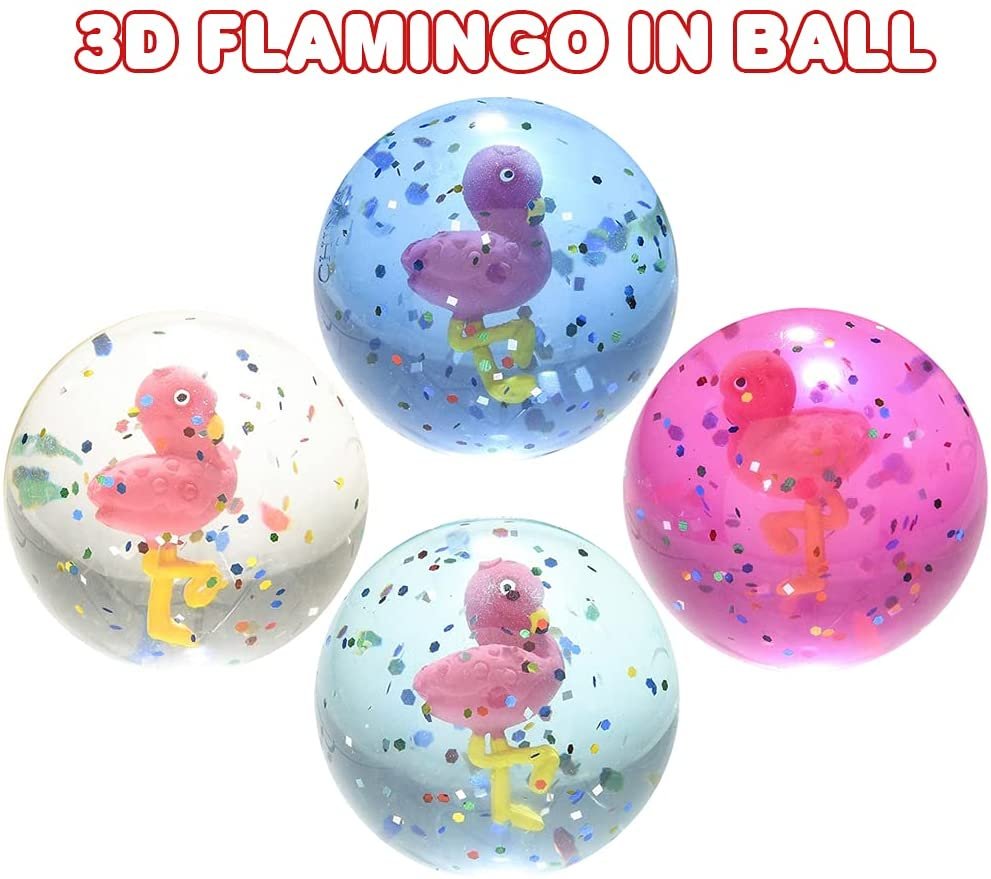 Flamingo High Bounce Balls, Set of 12, Balls for Kids with 3D Flamingo Inside, Outdoor Toys for Encouraging Active Play, Tropical Party Favors and Pinata Stuffers for Boys and Girls