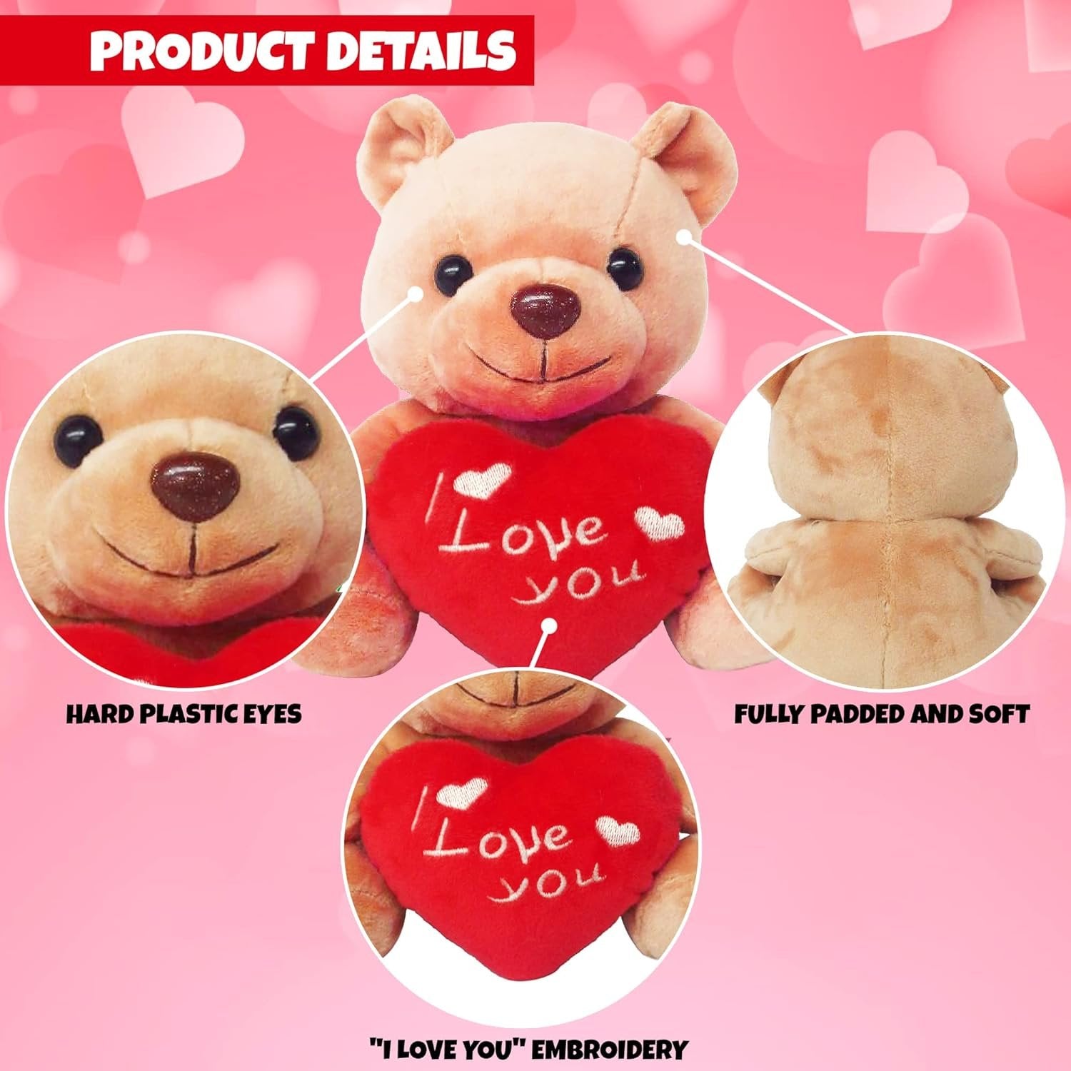 Valentine’s Day Plush Teddy Bear, 1 Piece, Cute Teddy Bear Stuffed Animal in Window Gift Box