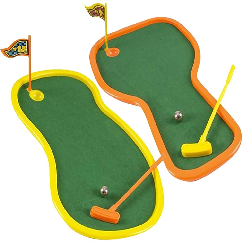 Mini Golf Playset, Set of 2, Golf Toys for Kids and Adults with 2 Putters, 3 Balls, 1 Flag Stick, and 1 Bordered Green Per Set, Office Desk Decorations and Desktop Games