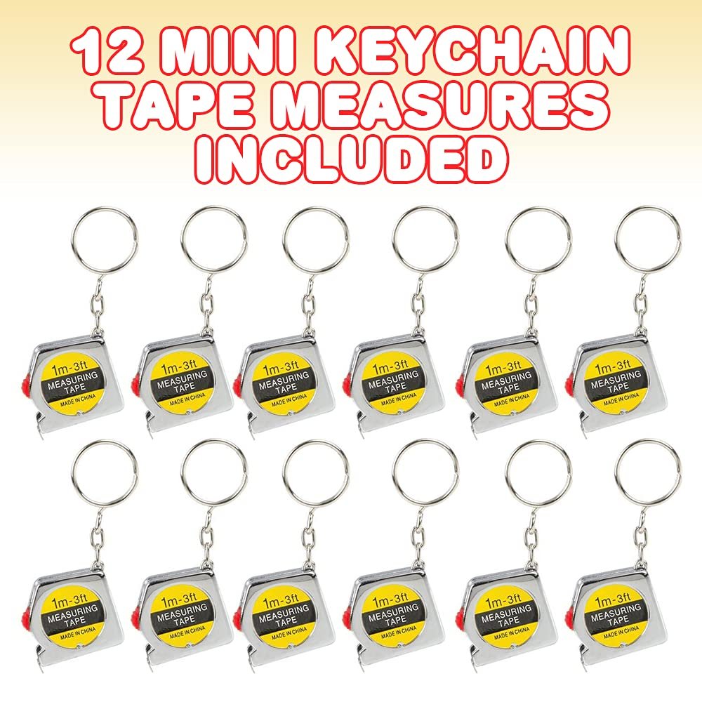 1.5" Tape Measure Keychains for Kids, Set of 12, Functional Mini Tape Measures with Stable Slide Lock, Birthday Party Favors, Goody Bag Fillers, Prize for Boys and Girls
