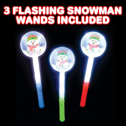 ArtCreativity Light Up Snowman Wands, Set of 3, 14.5 Inch Flashing LED Wands for Kids with Batteries Included, Thrilling Light Show, Fun Gift, Holiday Stocking Stuffers for Boys and Girls