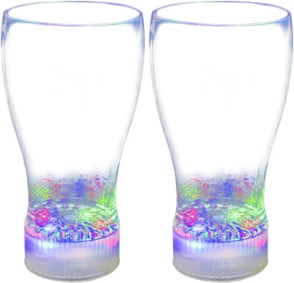 ArtCreativity LED Multi-Color Light Flashing Glass (10 Oz) Set of 2 for Kids, With Push Button & Batteries - Light Up Drinking Glass for Cocktail & Kids’ Theme Parties, Christmas & New Year’s Eve