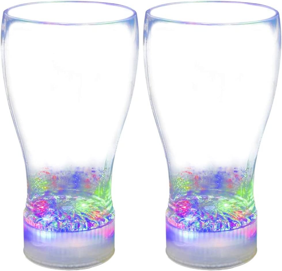 LED Multi-Color Light Flashing Glass (10 Oz) Set of 2 for Kids, With Push Button & Batteries - Light Up Drinking Glass for Cocktail & Kids’ Theme Parties, Christmas & New Year’s Eve