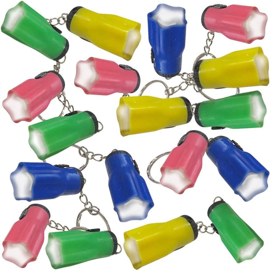 Star Shaped Flashlight Keychains, Pack of 24, LED Key Chains in Assorted Colors, 1.5" Durable Plastic Keyholders, Birthday Party Favors, Goodie Bag Fillers for Kids