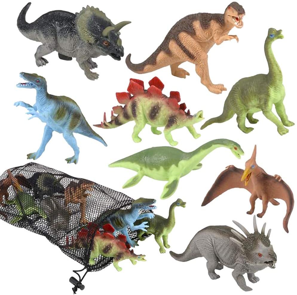 ArtCreativity Dinosaur Figures Assortment in Mesh Bag, Pack of 8 Dinosaur Figurines in Assorted Designs, Bath Water Toys for Kids, Party Décor, Dino Party Favors for Boys and Girls