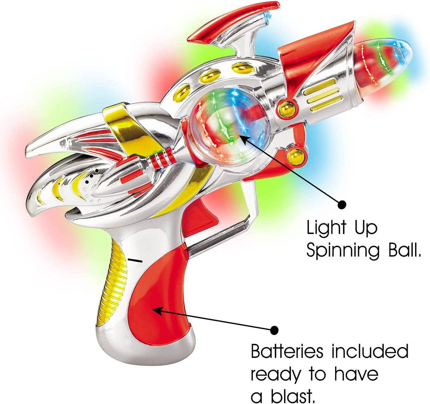 Red Super Spinning Space Blaster Gun with Flashing LEDs and Sound Effects, Cool Futuristic Toy Gun with Batteries Included, Great Gift Idea for Kids