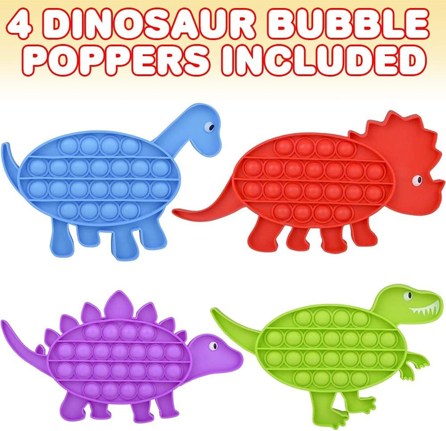 Dinosaur Bubble Poppers, Set of 4, Pop It Sensory Fidget Toys, Stress Relief Toys for Boys and Girls, Cool Dinosaur Toys for Kids, Dinosaur Party Favors and Goodie Bag Fillers