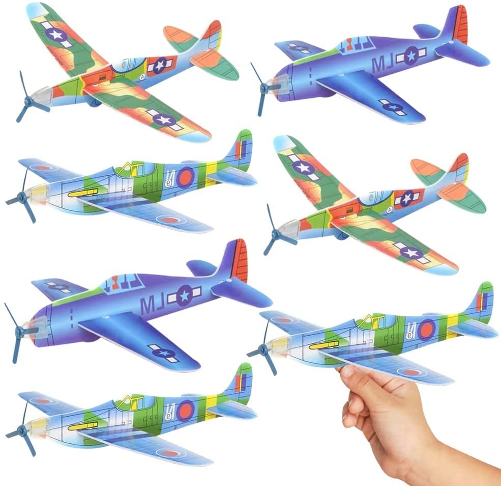Foam Flying Glider Planes for Kids, Set of 12, Lightweight Planes with Various Designs, Individually Packed Airplanes, Fun Birthday Party Favors, Goodie Bag Fillers for Boys & Girls