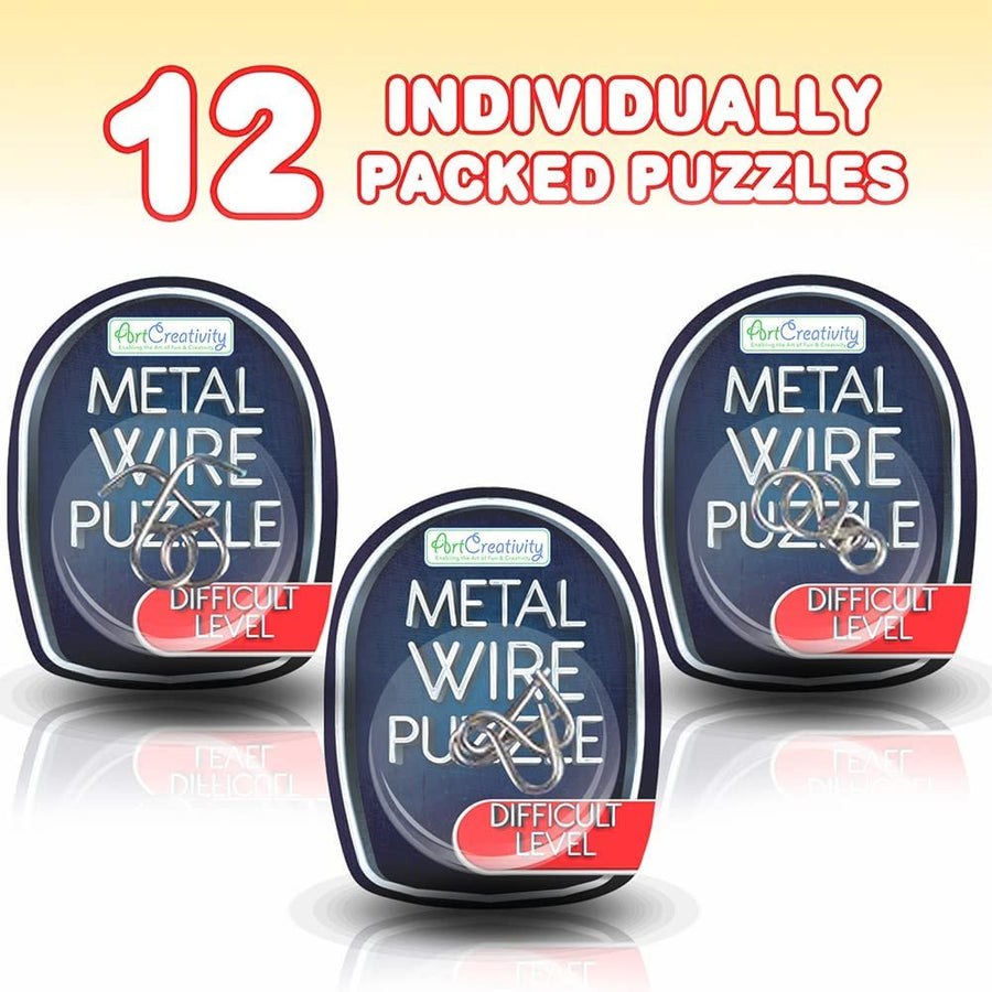 Metal Wire Puzzle Set by with a 15 Dollar Gift Card Challenge - 12 Unique Individually Packed Puzzles - Fun Brain Teaser IQ Game for Kids and Adults - Great Educational Toy
