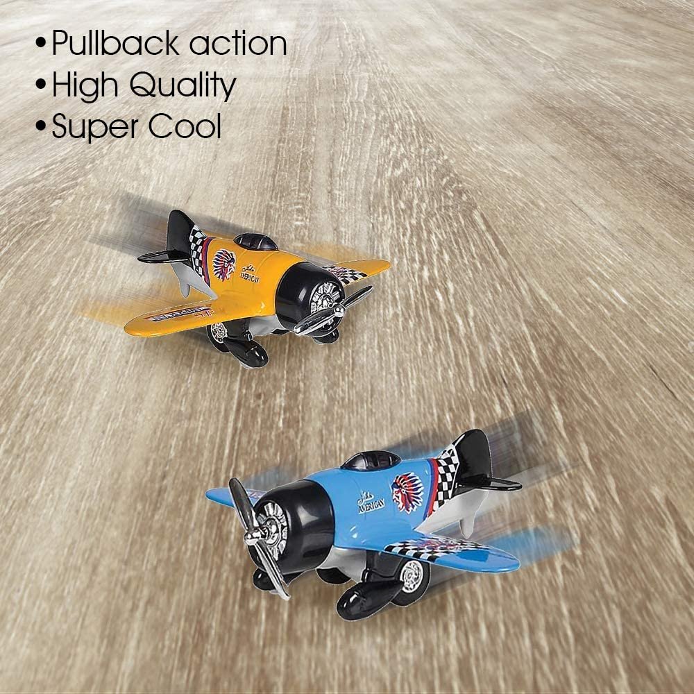 ArtCreativity Diecast Classic Wing Airplane Toys with Pullback Mechanism, Set of 2, Diecast Metal Jet Plane Toys for Boys, Aviation Party Favors, Goodie Bag Fillers for Kids