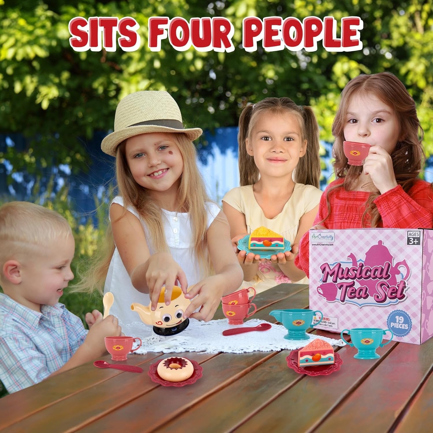 Musical Tea Set for Girls - 19-Piece Girls Tea Party Set -Toddler Tea Set with Motion-Activated Pouring Sound, Music, and Flashing Lights for Kids Ages 2 3 4 5 6