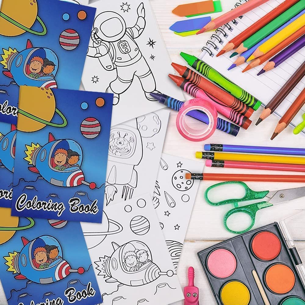Space Coloring Books for Kids, Set of 12, 5 x 7" Small Color Booklets, Fun Treat Prizes, Favor Bag Fillers, Birthday Party Supplies, Art Gifts for Boys and Girls