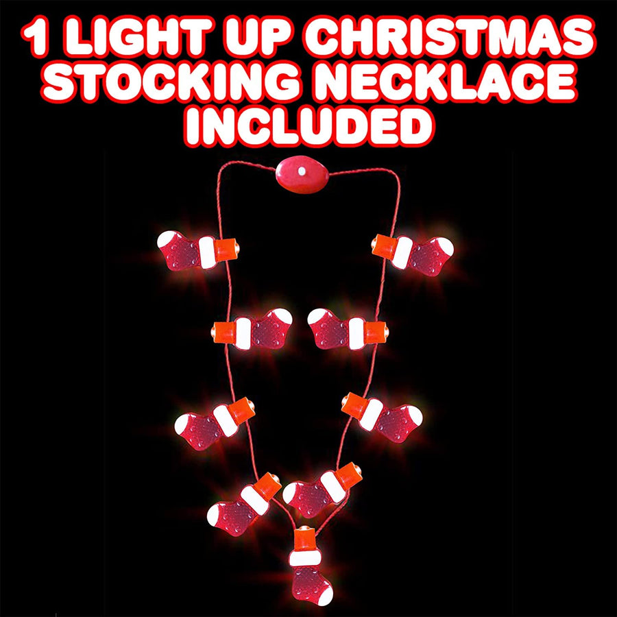 Light-Up Christmas Stocking Necklace with Multi-Mode Flashing LEDs, Holiday Xmas Party Favors, Christmas Party Accessories for Women, Men, and Kids, Great Gift Idea, Stocking Stuffer