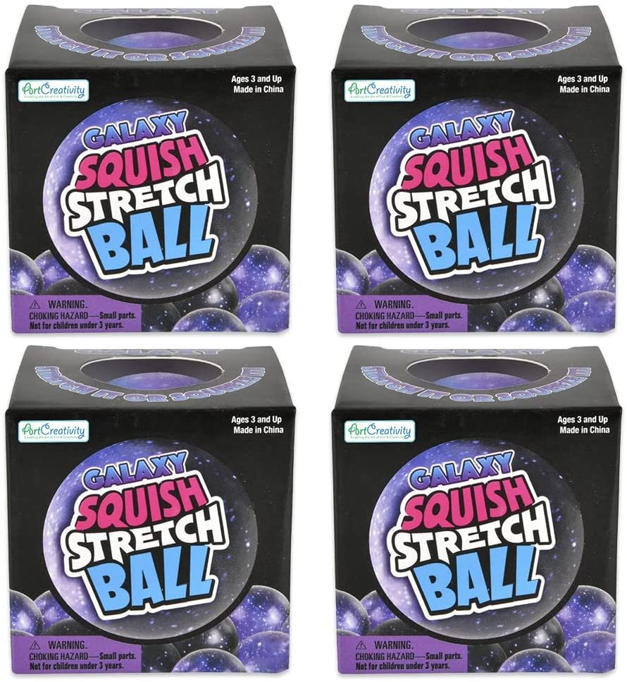 Stretchy Galaxy Stress Balls, Set of 4, Stress Relief Fidget Sensory Toys for Autistic Children, Anxiety, and ADHD, Outer Space Party Favors, Goodie Bag Fillers for Kids