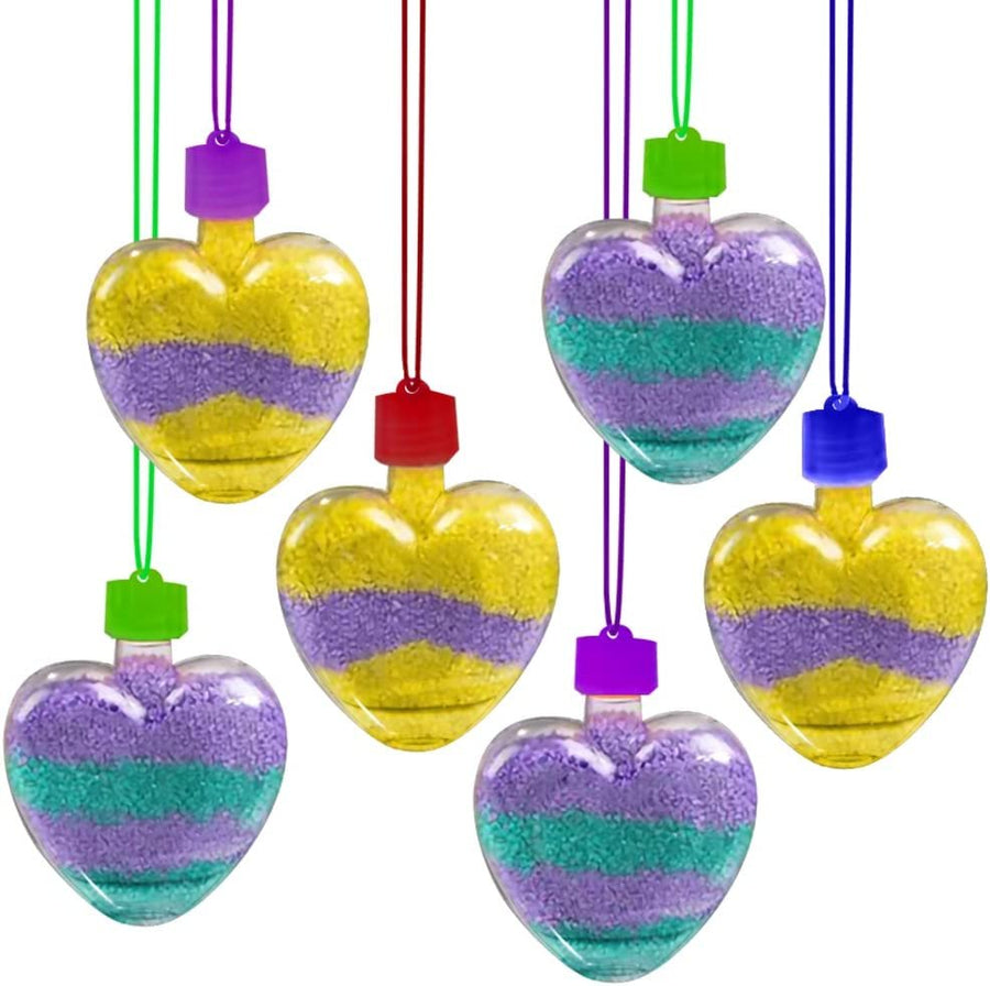 Valentines Day Sand Art, Heart Shaped Shaped Bottle Necklaces, Pack of 12