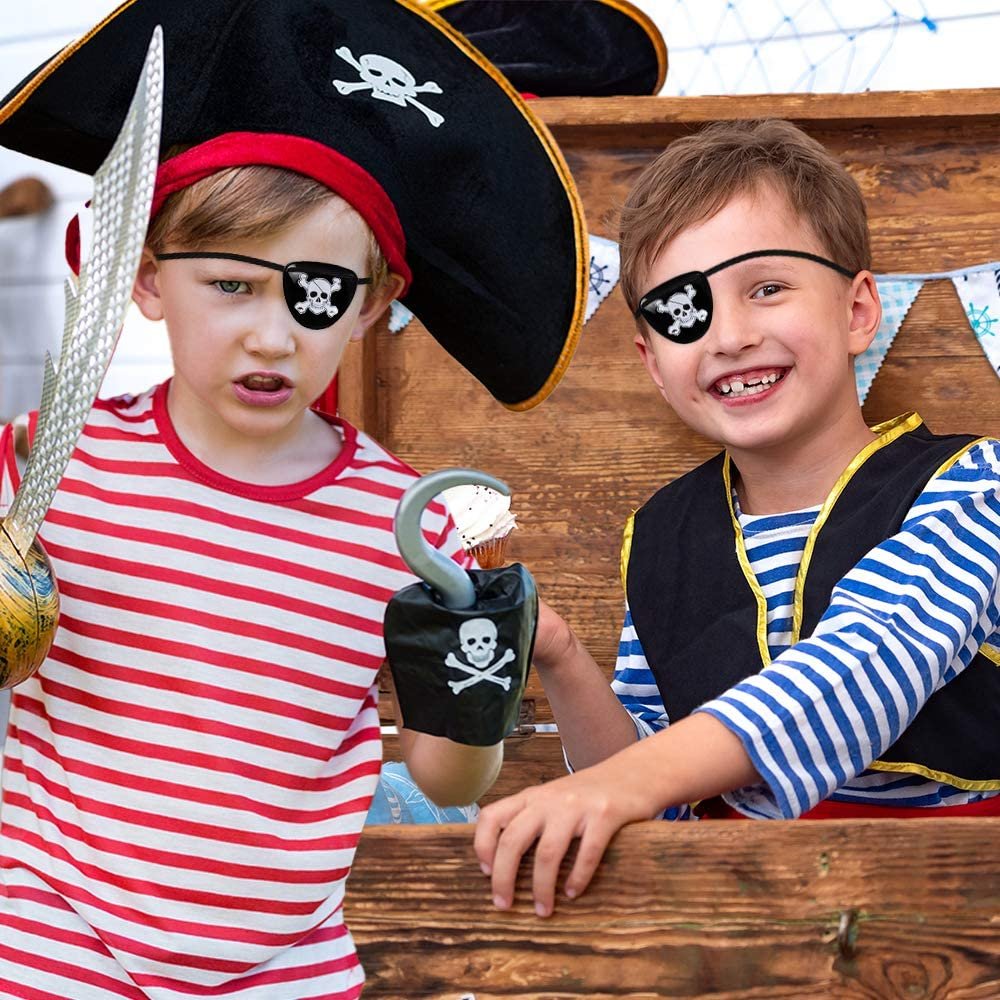 ArtCreativity Pirate Eye Patches, Set of 24, Plastic Eye Patch with Skull and Crossbones, Eyepatches Fit Most Kids, Pirate Party Favors, Fun Costume Accessories, Goodie Bag Fillers