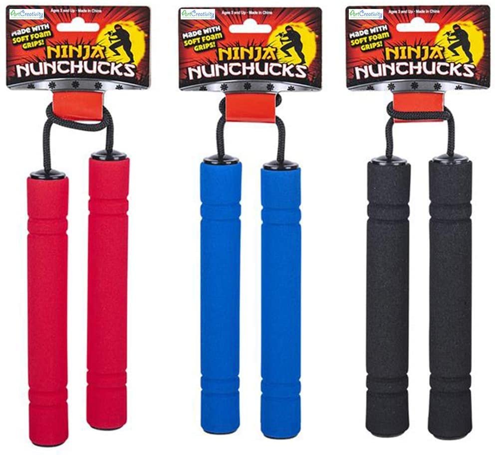 Foam Toy Nunchucks for Pretend Play in Assorted Colors for Kids, Set of 3, Fun Ninja Practice Toys with Soft Handles, Ninja Costume Props and Party Favors for Boys and Girls