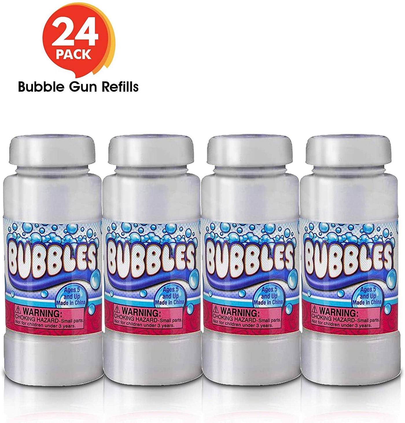 4 oz Bubble Solution Refill for Bubble Guns - 24 Pack 4oz Each - 24 Bottles Non-Toxic Bubble Fluid for Kids - Liquid for Bubble Machine, Bubble Blowing Gun, and Toy Wands