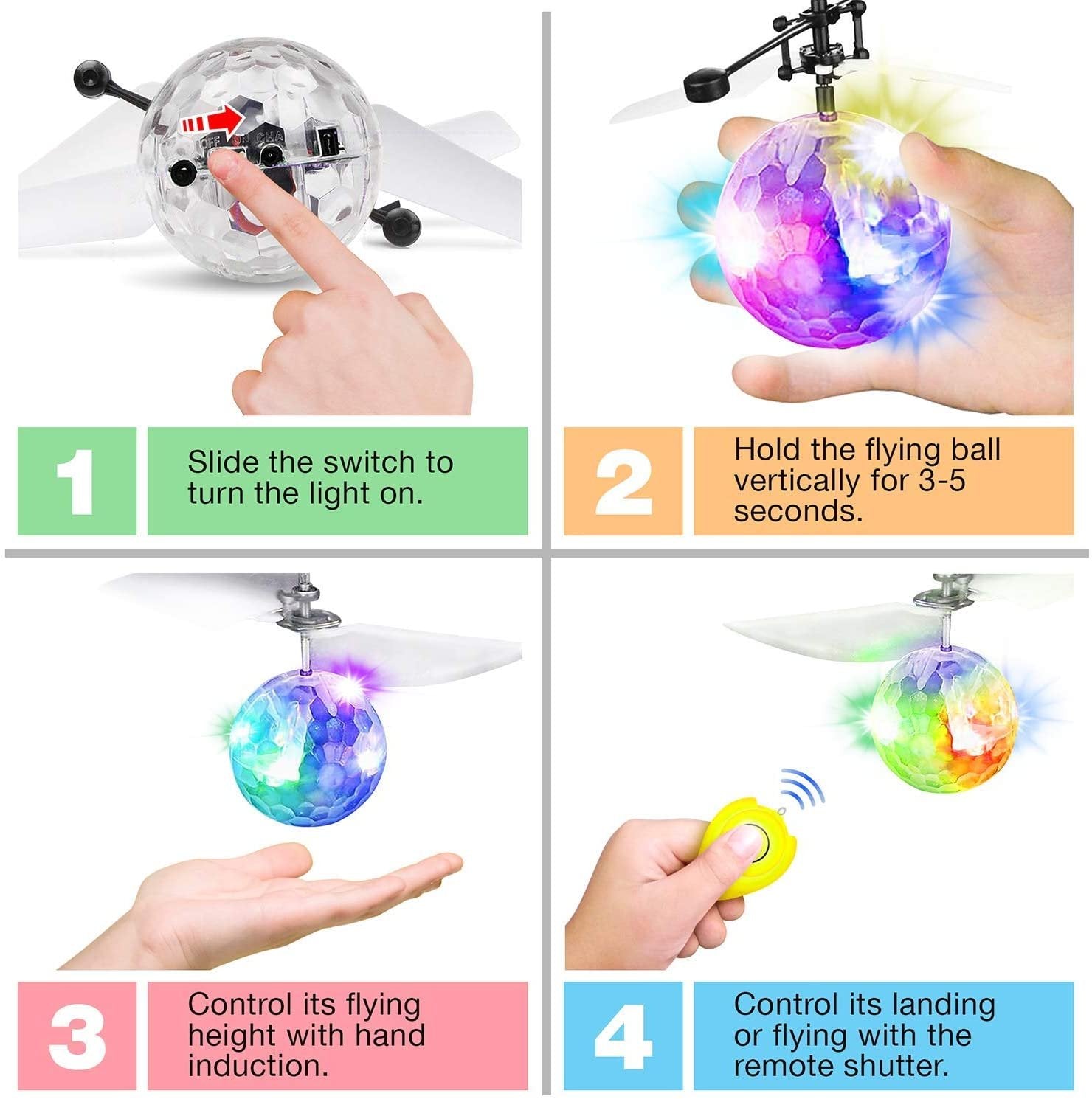 ArtCreativity Mini R/C Crystal Orb Flyer, Rechargeable Hand Operated Flying Ball Toy Drone for Kids with Spectacular Flashing LEDs & Motion Sensors, Best Holiday & Birthday Gift for Boys & Girls 8+
