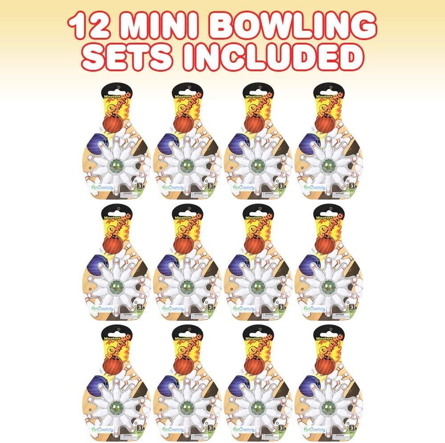 Mini Bowling Game, Set of 12, Each Set Includes 10 Miniature Pins and 1 Marble Bowling Ball, Tabletop Bowling Sets for Kids and Adults, Party Favors, Goodie Bag Fillers, and Small Prizes