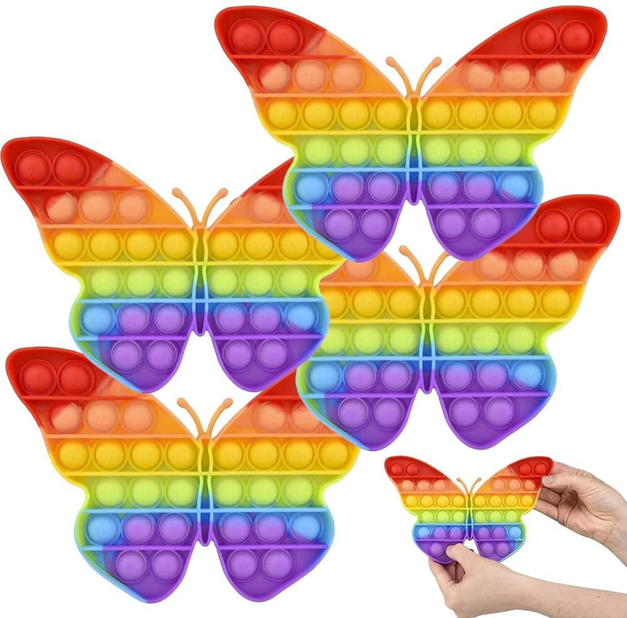 Rainbow Butterfly Bubble Poppers, Set of 4, Pop It Sensory Fidget Toys, Stress Relief Toys for Boys & Girls, Silicone Push Pop Toys for Kids, Birthday Party Favors & Goodie Bag Fillers