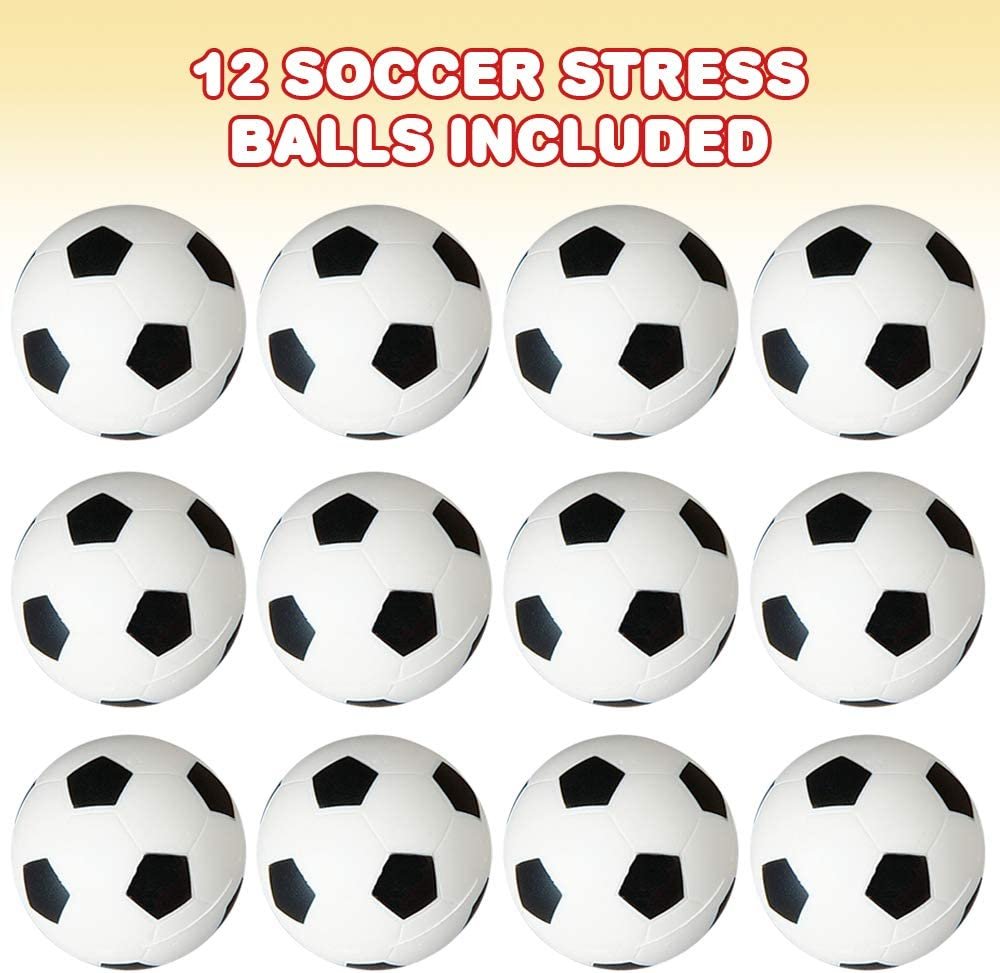 ArtCreativity Soccer Stress Relief Foam Balls for Kids, Set of 12, Sports Squeezable Anxiety Relief Balls, Idea, Party Favors, Goodie Bag Fillers for Boys and Girls